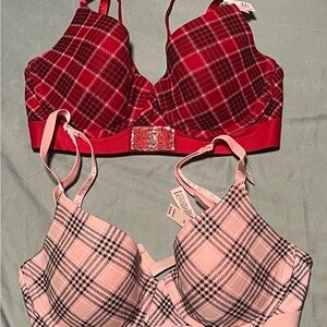 Plaid Red and Pink Women's Bras